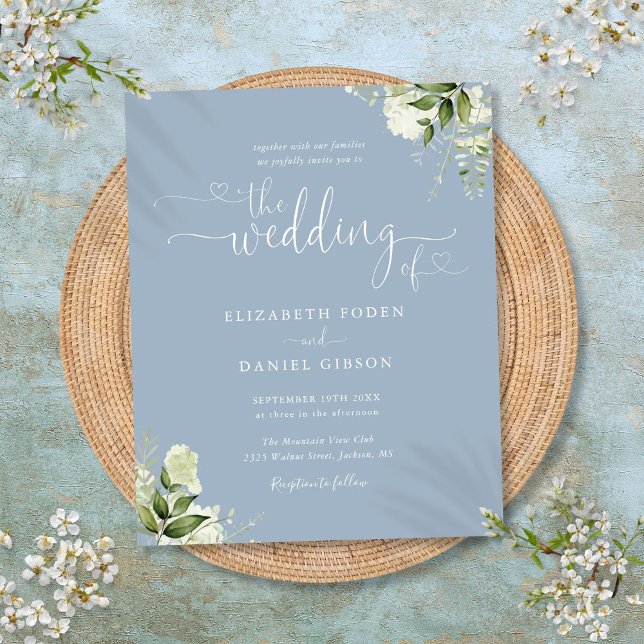 Fairepart de mariage bleu poussiéreux de verdure d (Budget Greenery Dusty Blue Wedding Invitation)