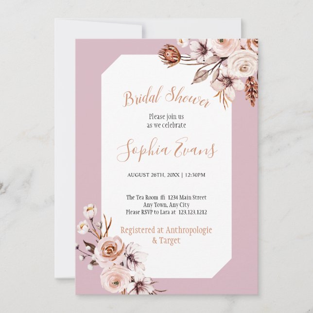 Fairepart de Mariage Bohème Chic Crème et Brun Flo (Devant)
