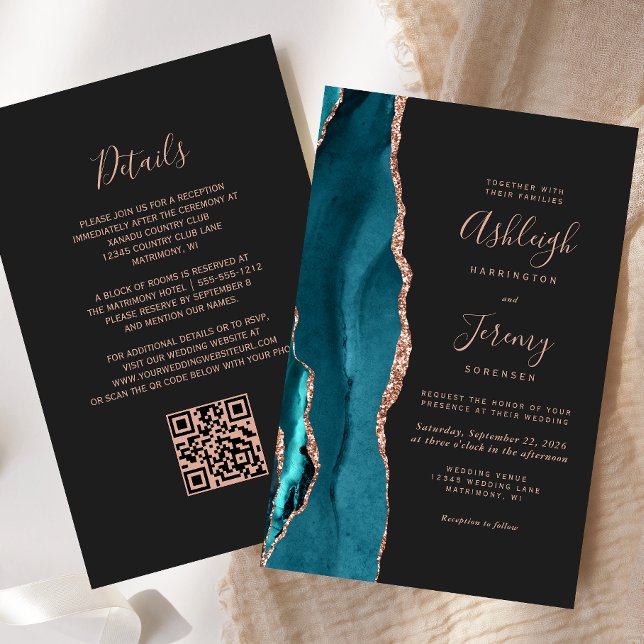 Fairepart de Mariage Budget Turquoise Rose Gold So (Créateur téléchargé)