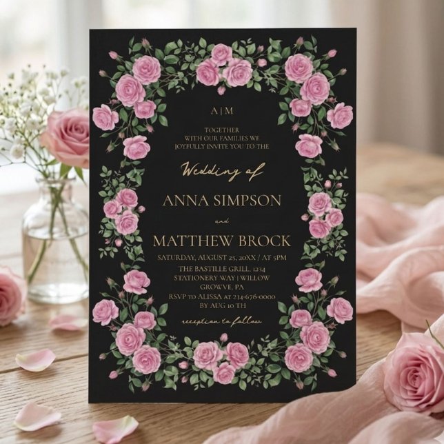 Fairepart de mariage cadre botanique élégant Roses (Créateur téléchargé)