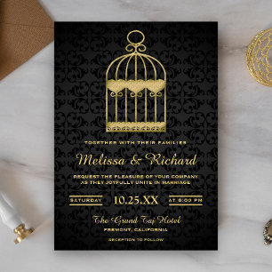 Fairepart de mariage cage à oiseaux dorée Shabby C