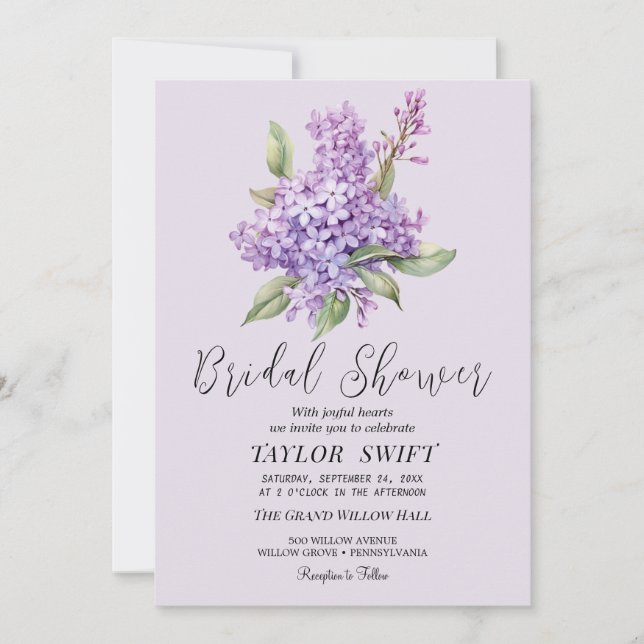 Fairepart de Mariage Champêtre au Lilas Lavande (Devant)