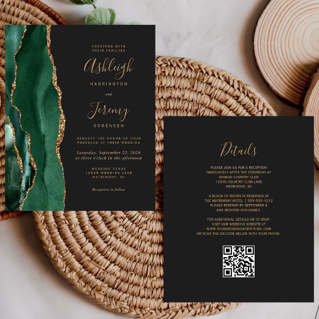 Fairepart de mariage code QR Budget Emeraude Vert  (Créateur téléchargé)