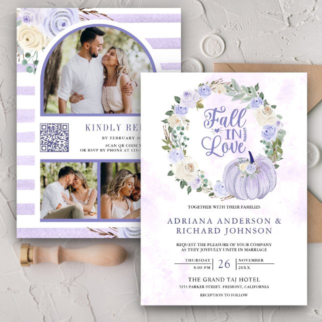 Fairepart de mariage code QR Roses Lavande Citroui (Créateur téléchargé)
