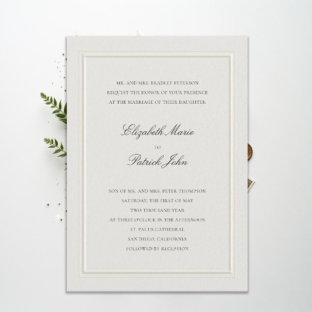 Fairepart de Mariage Élégant Moderne Classique Cad (modern classic wedding invitation double frame elevated ecru formal traditional calligraphy stately)