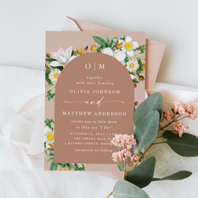 Fairepart de mariage floral beige rosé | Arche en  (Créateur téléchargé)