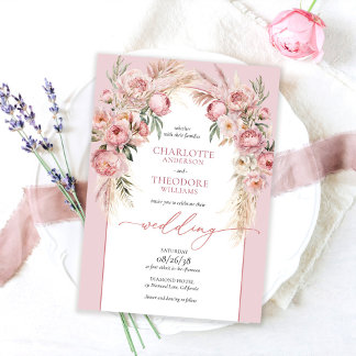 Fairepart de Mariage Floral Bohème Romantique Rose