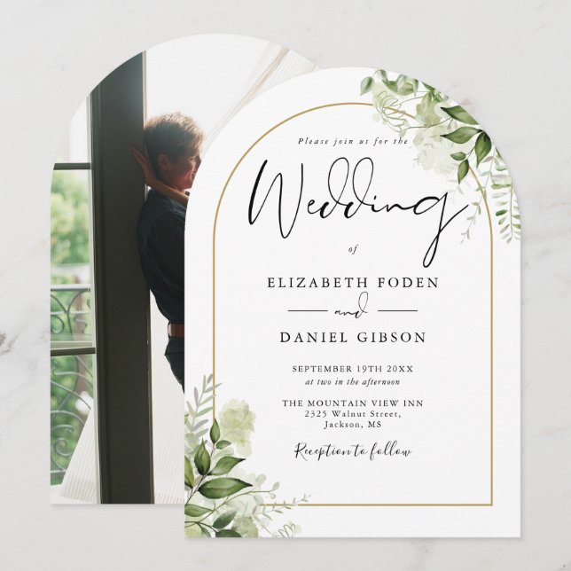 Fairepart de Mariage Floral de Verdure Rustique Ar (Devant / Derrière)