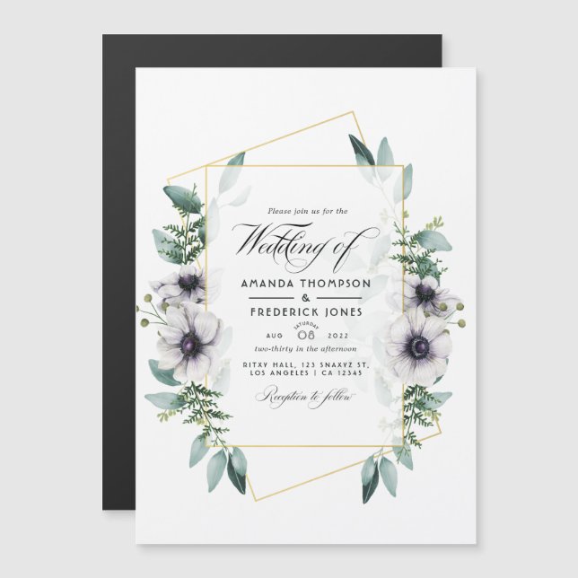 Fairepart de mariage géométrique Anémone Eucalyptu (Devant / Derrière)