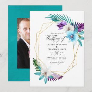 Fairepart de mariage géométrique d'orchidées tropi