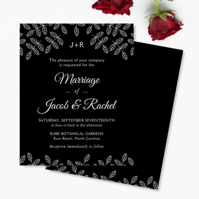 Fairepart de Mariage Noir aux Feuilles de Jardin É (Créateur téléchargé)