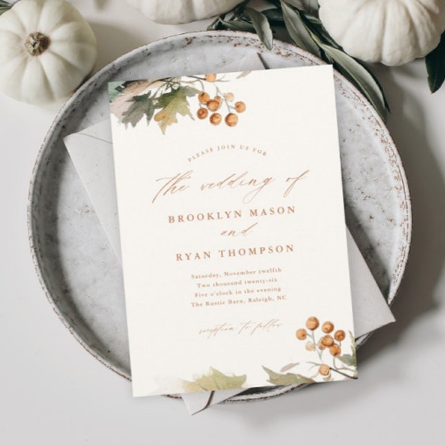 Fairepart de mariage pas cher à feuilles de verdur (Rustic fall wedding invitations.)