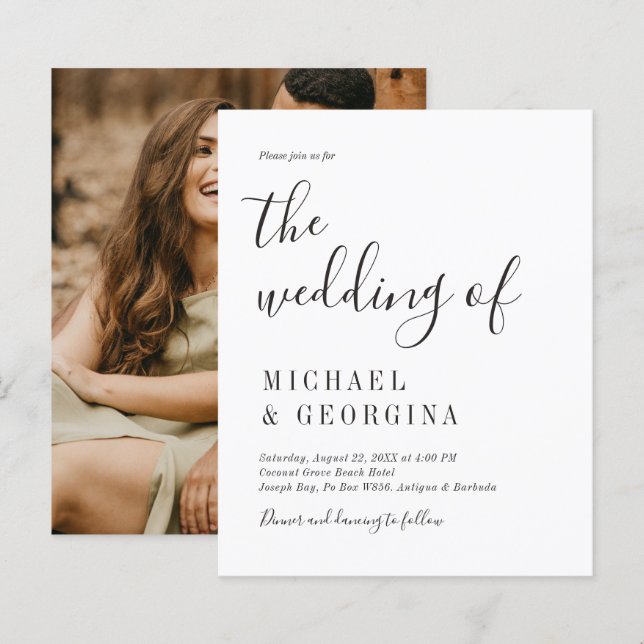 Fairepart de mariage photo noir blanc Budget Simpl (Devant / Derrière)