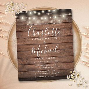 Fairepart de mariage rustique avec guirlande lumin