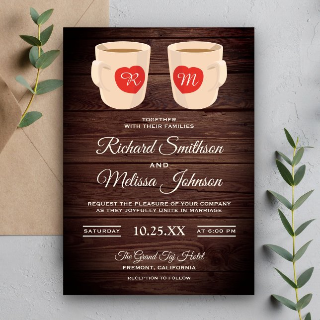 Fairepart de mariage Tasses à café en bois rustiqu (Créateur téléchargé)