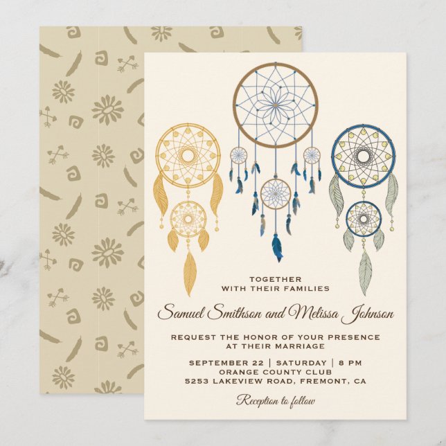 Fairepart de mariage tribal Bohemian Dream Catcher (Devant / Derrière)