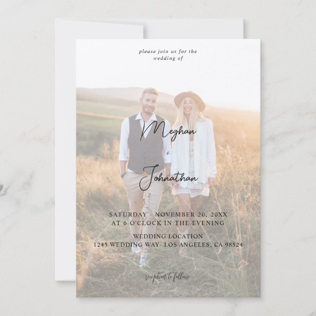 Fairepart de mariage vertical Modern Photo 11 -KR (Devant)