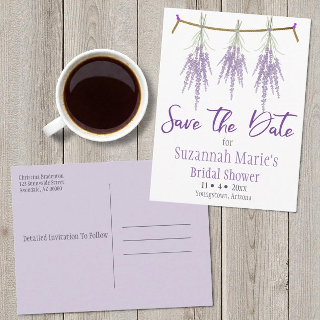 Faireparts de douche de mariée Épargnez la date Bo (Lavender bundle template save the date postcard bridal shower invitation)