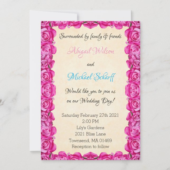 Faireuses Invitations de Mariage aux Roses Roses (Dos)