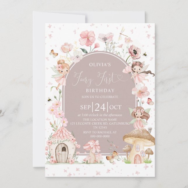 Fairy 1st Birthday Enchanted forest Invitation (Devant)
