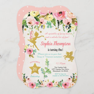 Fairy and Unicorn 1er anniversaire invitation