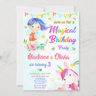 Fairy and Unicorn invitation anniversaire deux fil