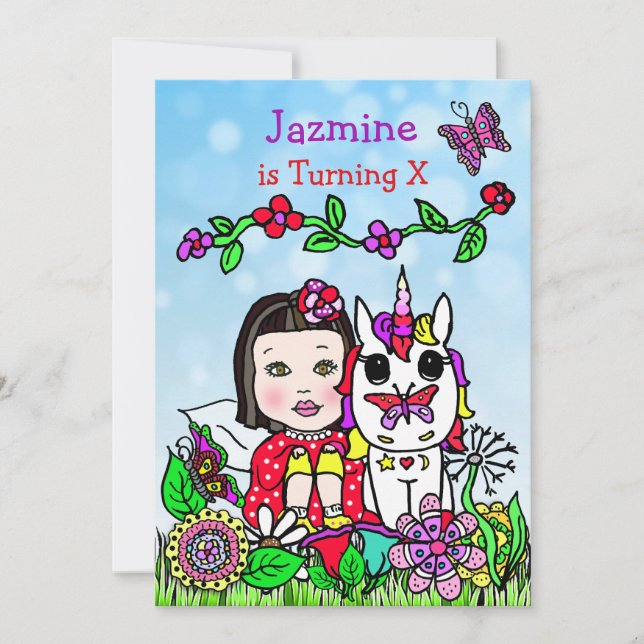 Fairy and Unicorn Invitation d'anniversaire (Devant)
