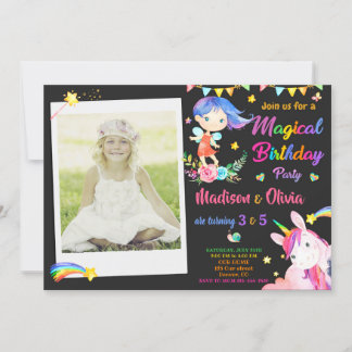 Fairy and Unicorn invitation jumeaux d'anniversair