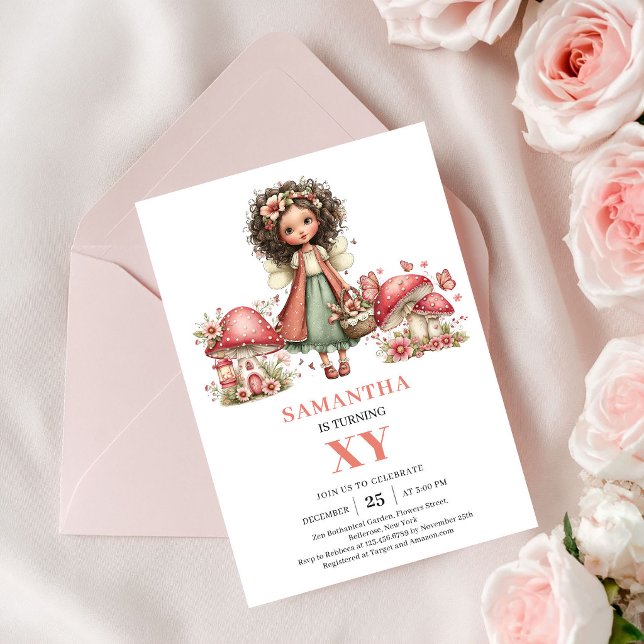 Fairy Angelique 7ème Anniversaire Invitation Rose  (Angelic Fairy 7th Birthday Blush Pink Invitation)