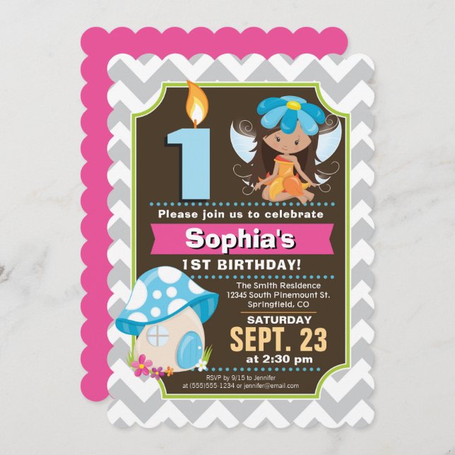 Fairy Birthday Invitation Girl (Devant / Derrière)