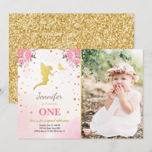 Fairy Birthday Invitation Pink Gold Magic Whimsica