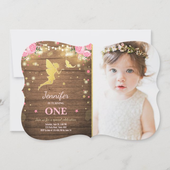 Fairy Birthday Invitation Rose Gold Magical Whimsi (Devant)