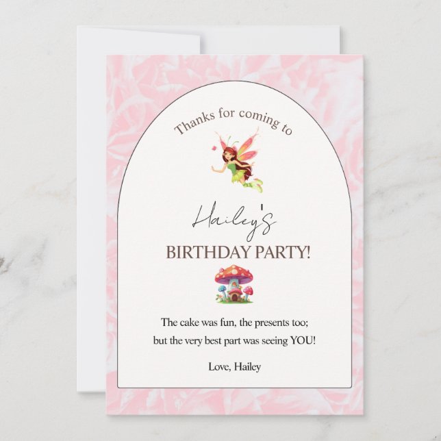 Fairy Birthday Party Carte de remerciements vertic (Devant)