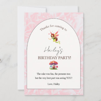 Fairy Birthday Party Carte de remerciements vertic