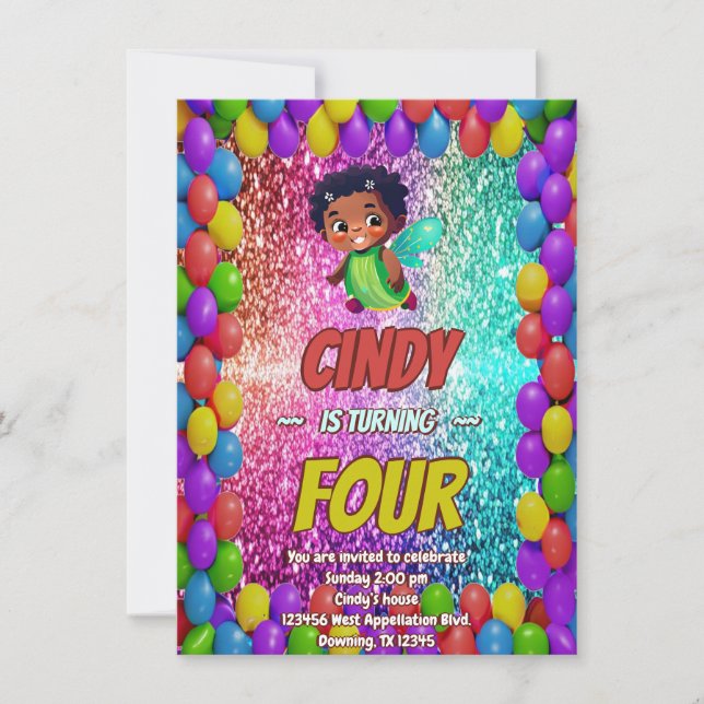 Fairy Cartoon invitation d'anniversaire pour enfan (Devant)