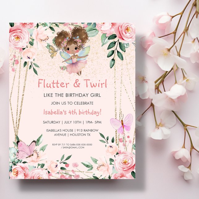 Fairy FĂ& Twirl Rose | Invitation d'anniversaire (Créateur téléchargé)