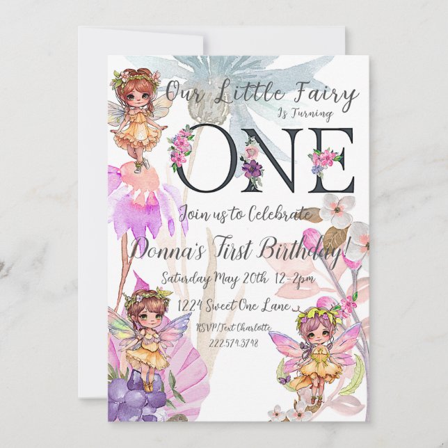 Fairy First Birthday Invitation (Devant)
