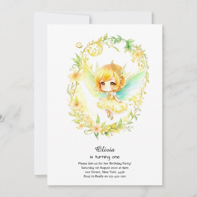 Fairy First Birthday Invitation (Devant)