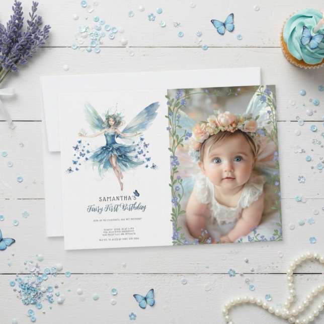 Fairy First Birthday Invitation | Dusty Blue (Créateur téléchargé)