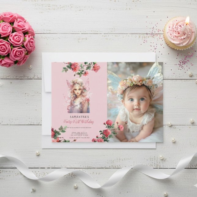 Fairy First Birthday Invitation | Dusty Pink (Créateur téléchargé)