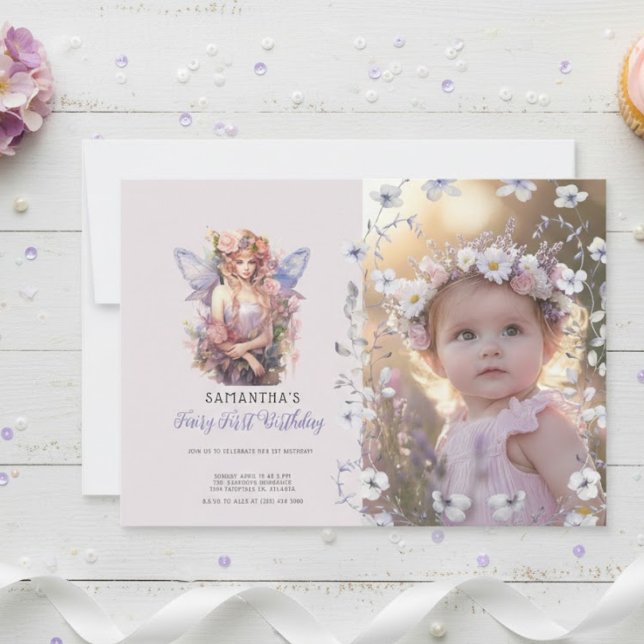 Fairy First Birthday Invitation | Dusty Purple (Créateur téléchargé)