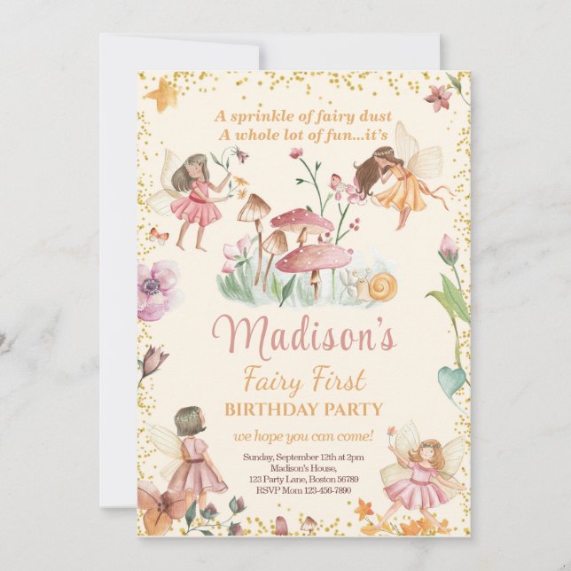 Fairy First Birthday Invitation Fairy Invitation (Devant)