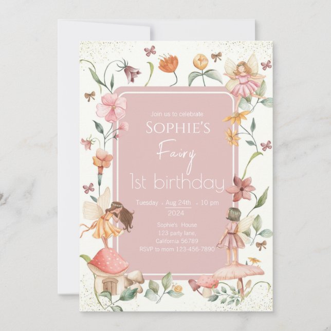Fairy First Birthday Invitation Fairy Invitation (Devant)