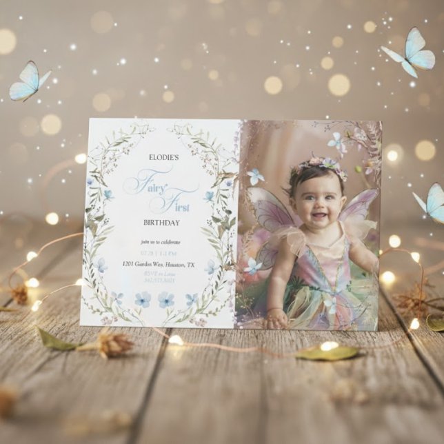 Fairy First Birthday Invitation | Floral Photo  (Créateur téléchargé)