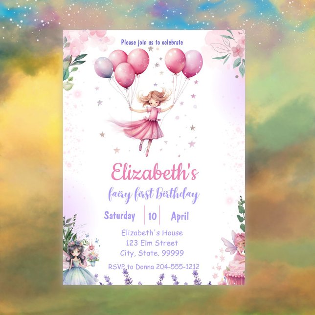 Fairy First Birthday Invitation pour fille (Créateur téléchargé)