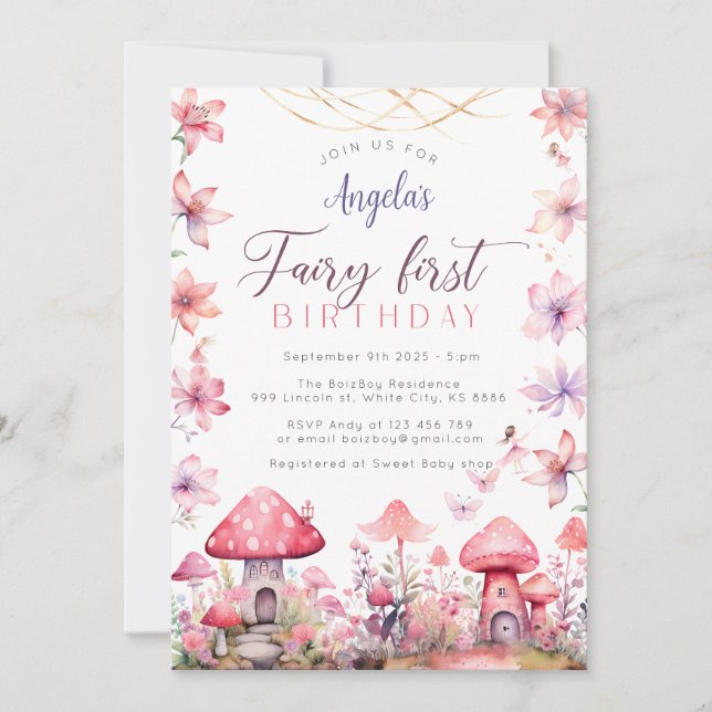 Fairy First Birthday Magical Party Invitation (Devant)
