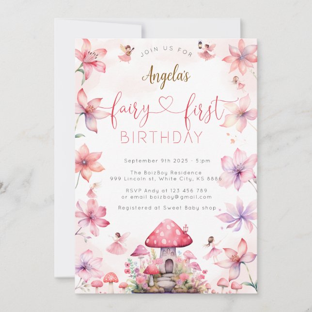 Fairy First Birthday Magical Party Invitation (Devant)