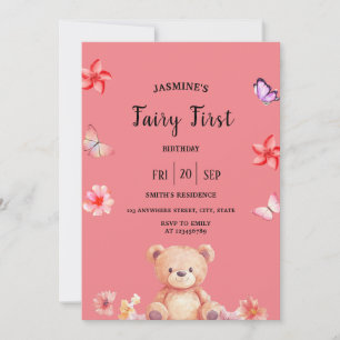 Fairy First Birthday rose party Invitation