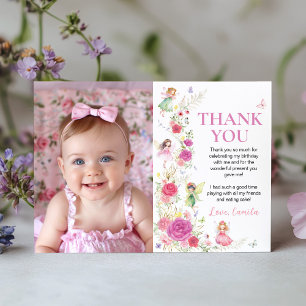 Fairy Floral Birthday Photo Carte de remerciements