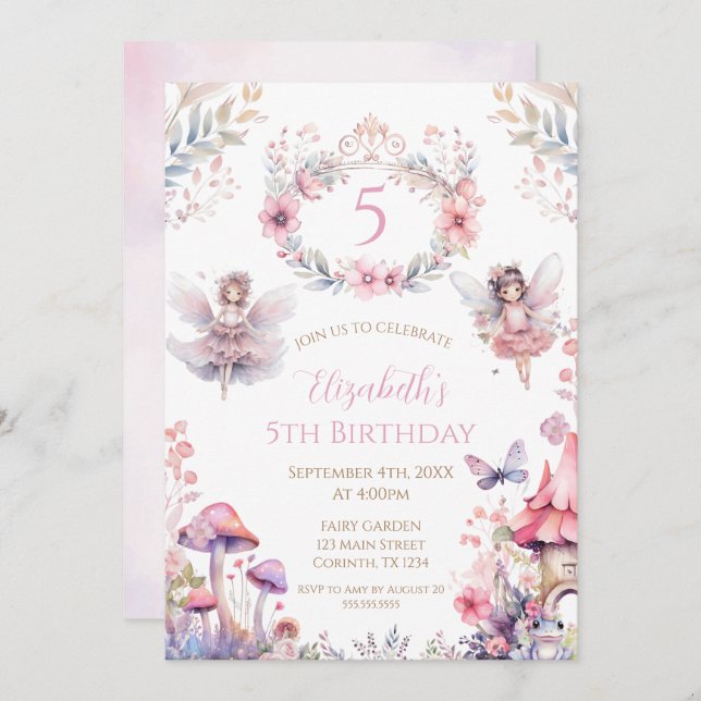 Fairy Garden Birthday Party Invitation (Devant / Derrière)